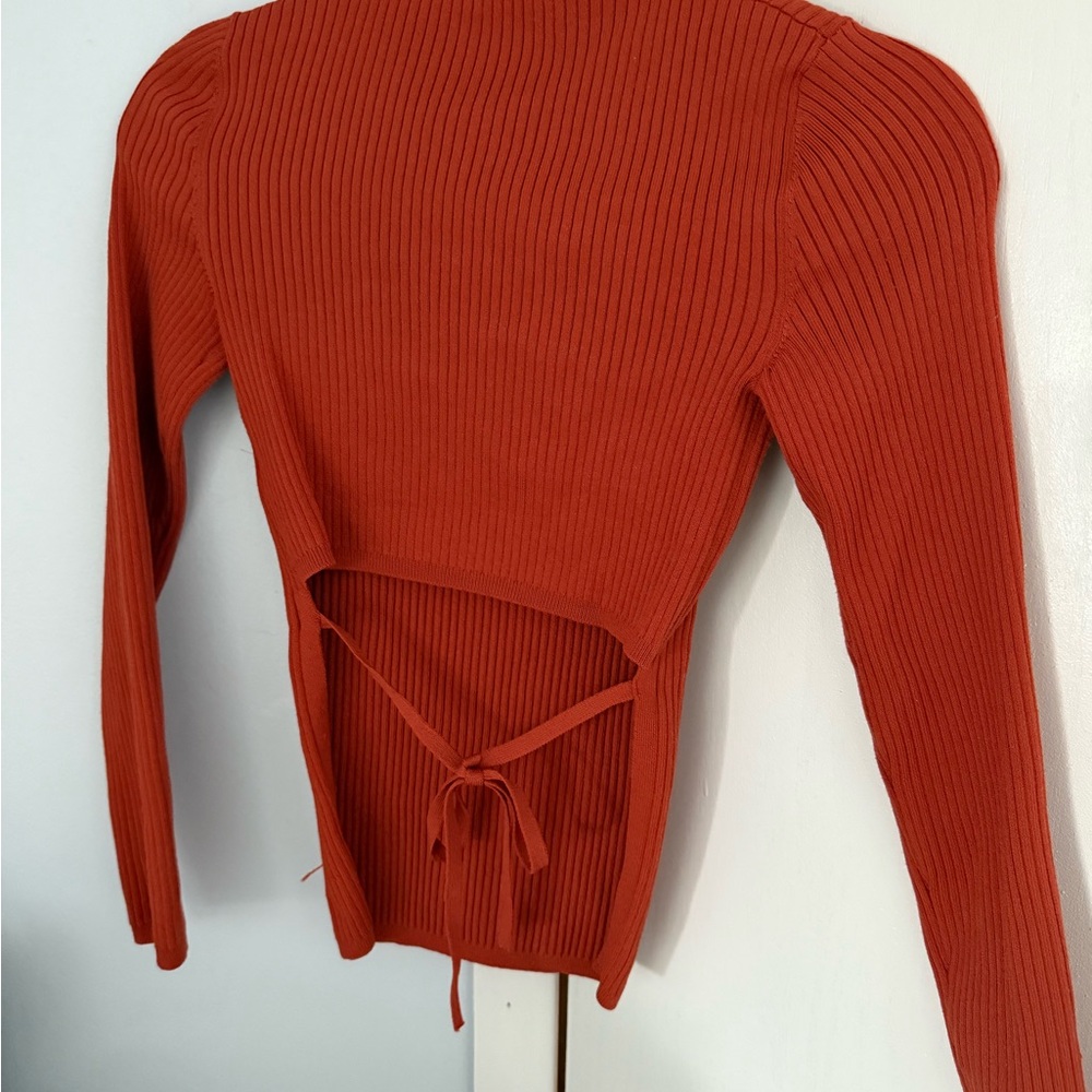 Babaton Terracotta Ribbed Knit Top